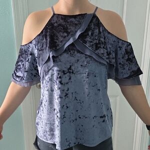 White House Black Market Velvet Cold Shoulder Blouse - Dark Blue